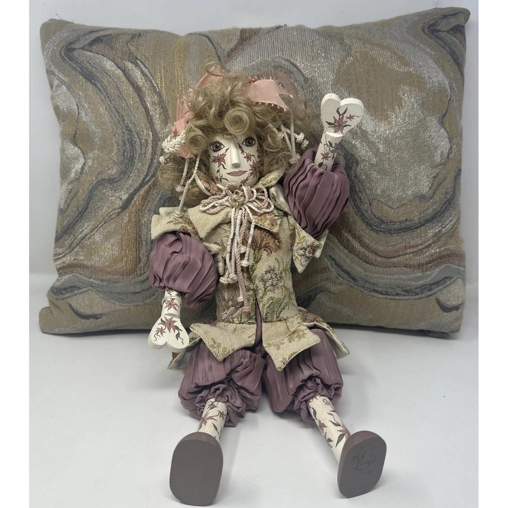 Vlasta Art Doll Pat Thompson 1986 Signed 18" Wood Cloth Shelf Sitter Scrivener's